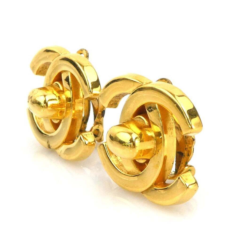 CHANEL Authentic Gold Logo Earrings - Picture 3 of 10